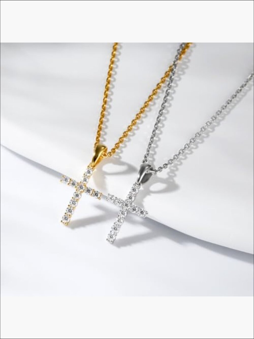 Moissanite Cross Pendant Necklace 14K Gold Plated Sterling Silver - Picture 5 of 7